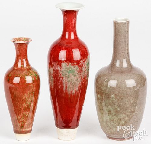 Three Chinese peach bloom vases