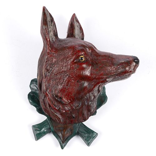 BLACK FOREST STYLE CARVED FOX WALL HANGING PLAQUE