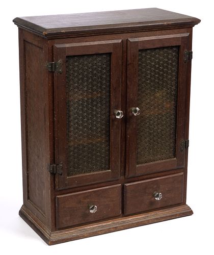 AMERICAN DIMINUTIVE WALNUT MEDICAL CABINET WITH GLASS DOORS