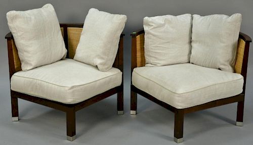 Pair of Flexform corner chairs with caned backs.
