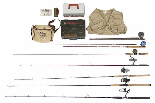 (12) FISHING RODS, REELS, TACKLE