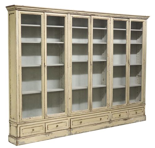 LARGE FRENCH DISTRESSED PAINTED BOOKCASE