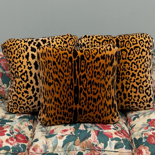 Group of Three Leopard Velvet Pillows