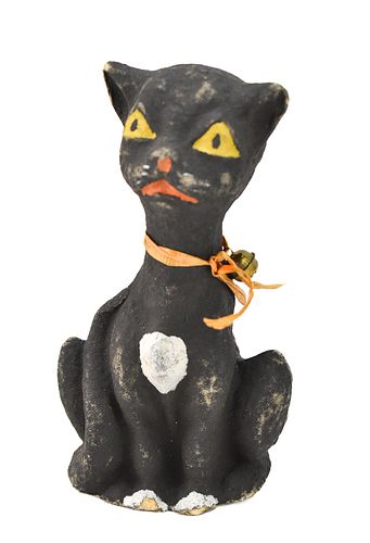ANTIQUE PAPER MACHE BLACK CAT