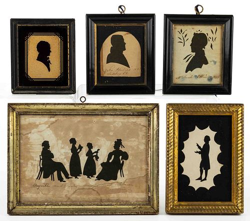 AMERICAN SCHOOL (19TH CENTURY) HOLLOW-CUT SILHOUETTES, LOT OF FIVE