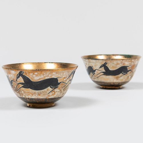 Pair of Small Jean Mayodon for Sevres Porcelain Art Deco Bowls