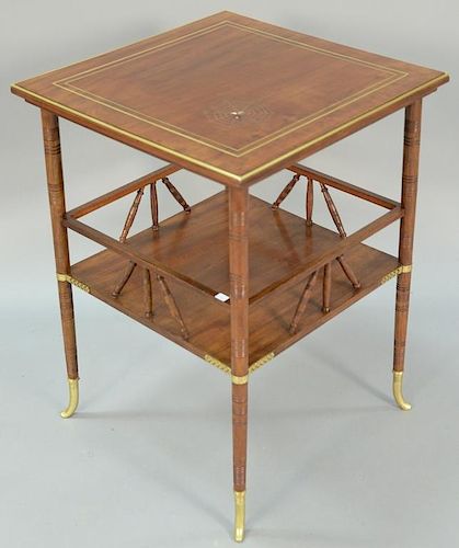 A. and H. Lejambre table, top with metalwork spider web, spider, and bug of brass, copper, and pewter having brass edging all