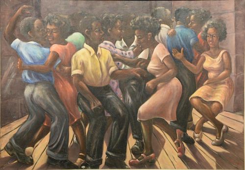 Rex Goreleigh (1902-1986) oil on canvas "The Social Hour, 1971" signed lower right Goreleigh 71. 42 1/2" x 60 1/2" Provenance
