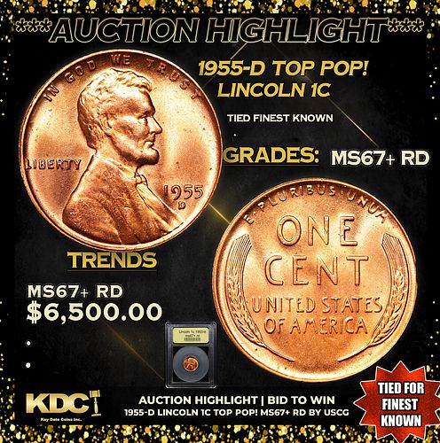 1955-d Lincoln Cent TOP POP! 1c Graded GEM++ RD By USCG