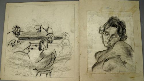 Joseph Samuel Delaney (1904-1991) two pencil and crayon on paper including Bust of a Nude and Game with Figures, both signed 