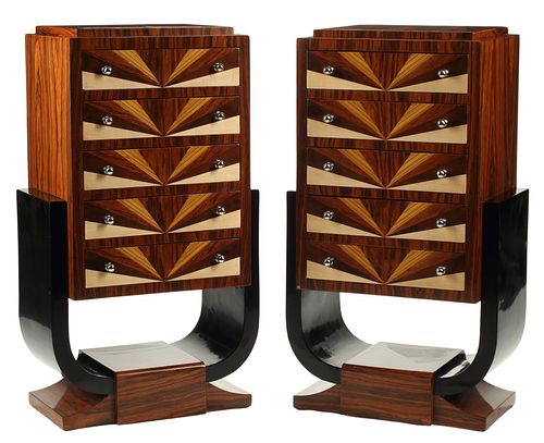 (2) ART DECO STYLE PARQUETRY-INLAID CHESTS OF DRAWERS