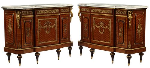 (2) LOUIS XVI STYLE ORMOLU-MOUNTED SIDEBOARDS WITH MARBLE TOPS