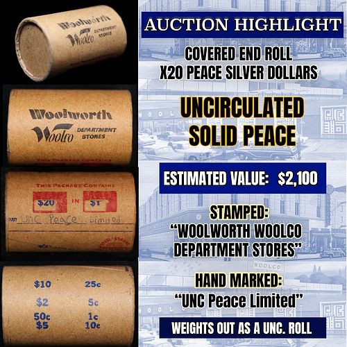Must See! Covered End Roll! Marked "Unc Peace Limited"! X20 Coins Inside! (FC)