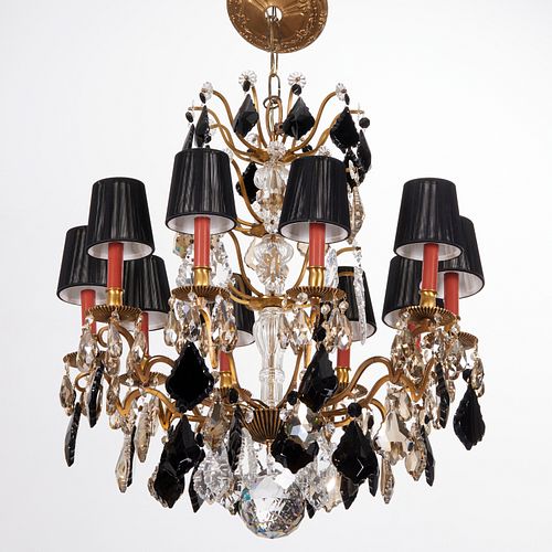 Louis XV style black glass and crystal chandelier
