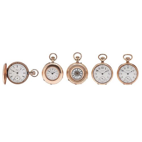 Waltham, Elgin and Lady Racine Pocket Watches in 14 Karat Yellow Gold
