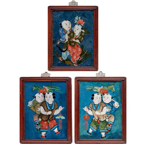 (3) Chinese reverse glass Immortals paintings