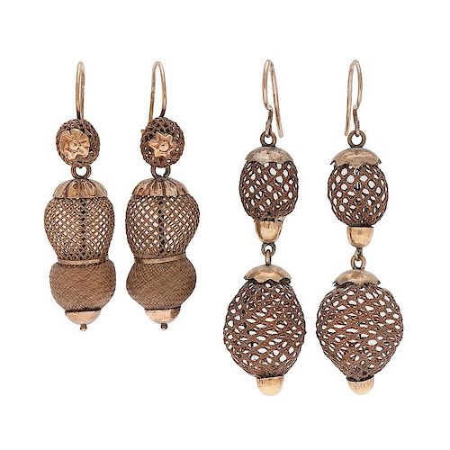 Victorian Drop Earrings with Woven Hair in Gold