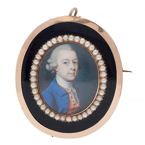 Portrait Miniature in Gold with Enamel and Hair Ca. Late 18th. Century