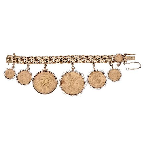 Charm Bracelet in 18 Karat Yellow Gold with Mexican Pesos