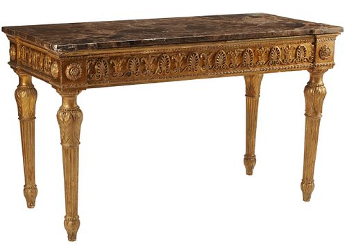 ITALIAN NEOCLASSICAL MARBLE-TOP GILT CONSOLE TABLE