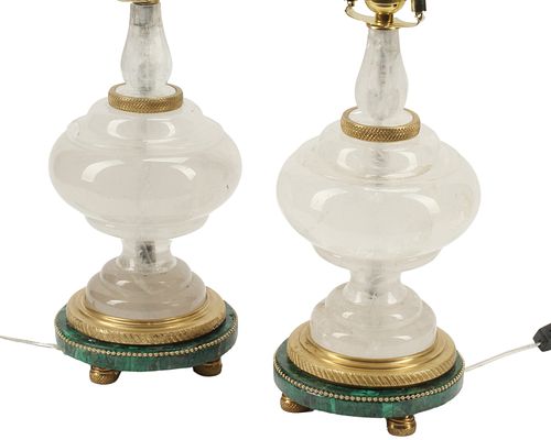 (2) ORMOLU-MOUNTED ROCK CRYSTAL & MALACHITE TABLE LAMPS
