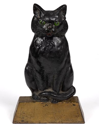FIGURAL SEATED BLACK CAT CAST-IRON DOORSTOP