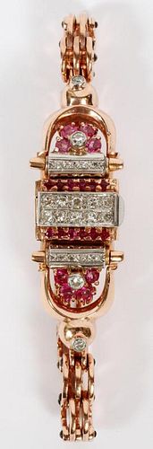 CRAWFORD 14KT ROSE GOLD RUBY AND DIAMOND WATCH
