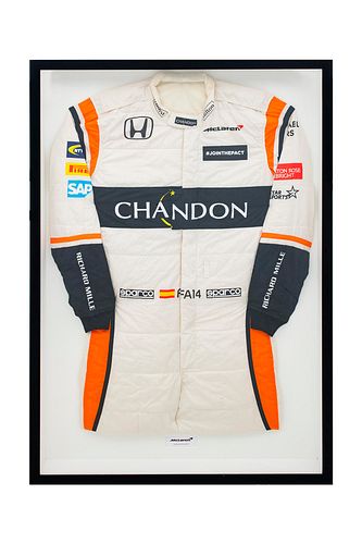 FERNANDO ALONSO RACING DRIVER SUIT, MCLAREN F1 TEAM 2017  Traje que uso Fernando alonso en su última carrera con McLaren.