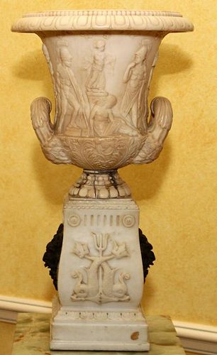 NEOCLASSICAL STYLE CARVED WHITE MARBLE URN
