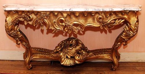 LOUIS XIV STYLE GILT AND MARBLE TOP CONSOLE