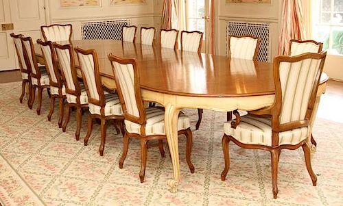 FRENCH PROVINCIAL STYLE WALNUT DINING TABLE &CHAIRS