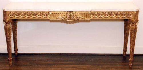 NEOCLASSICAL STYLE MARBLE TOP GILT CONSOLE TABLE