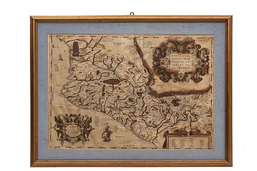 Abraham Ortelius. Hispaniae Novae Sivae Magnae, Recens et Vera Descriptio, 1579. Amberes, 1608. Mapa grabado, 34.7x50.5 cm