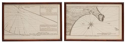 Anson George. Baye et Rochers de Petaplan / Disposition des Vaisseaux de I´Escadre Vis d´Acapulco 1742. Mapas grabados, 24x38 cm. Pzs:2