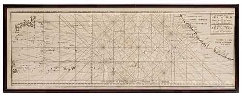 George Anson. Carte de la Mer du Sud ou Pacifique entre I´équateur et le 39.5 de Latitude. Ámsterdam, 1749. Grabado, 33x90 cm.