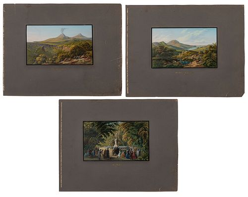 G. M. Kurz - K. Strickler. Vulcan von Colima -Region der Saranen -Alameda.  Ca. 1840 Grabados al acero pintados, 11.4x18.3 cm Pzas: 3