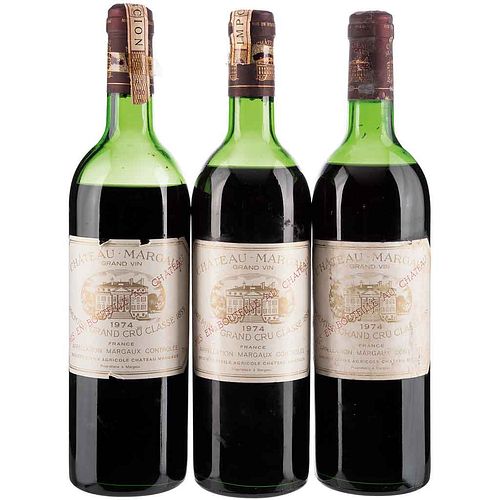 Château Margaux Cosecha 1974 Grand Vin Premier Grand Cru Classé Margaux Piezas: 3 Calificación: 86 / 100