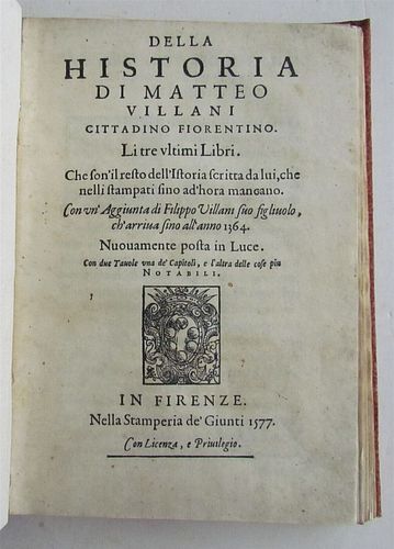 1577 DELLA HISTORIA DI MATTEO VILLIANI VINTAGE 16TH-CENTURY ITALIAN HISTORY