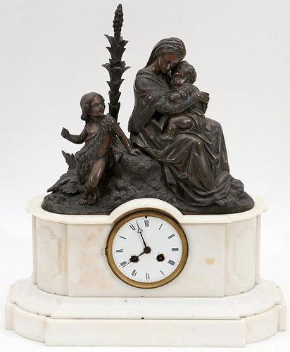 FRENCH BRONZE AND MARBLE MANTEL CLOCK 19TH CENTURY