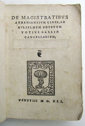 1541 ANCIENT ATHENIANS, DE MAGISTRATIBUS ATHENIENSIUM LIBRO 16TH CENT.