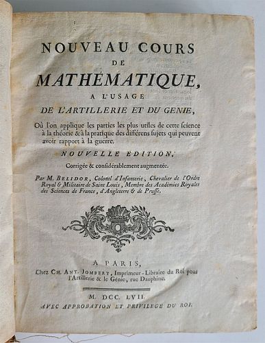 1757 ANTIQUE B. BELIDOR MATHEMATICS FOR ARTILLERY & ENGINEERING ILLUSTRATED