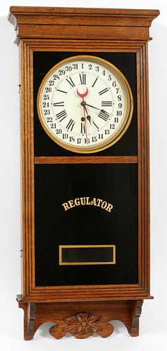 WATERBURY CALENDAR WALL REGULATOR CLOCK CIRCA 1910