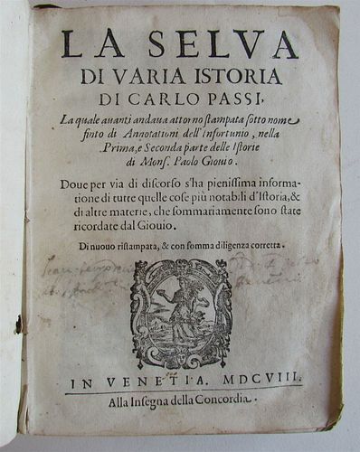 PAOLO GIOVIO'S 1608 MEDIEVAL HISTORY ANTIQUE 17 CENTS VARIA'S SELVA ISTORIA