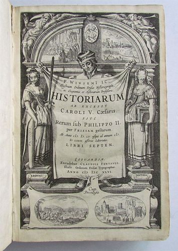 ANTIQUE DUTCH HISTORICAL HISTORIARUM AB EXCEEDING CAROLI V. CAESARIS V. VELLUM, 1646
