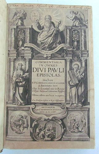 CORNELLIUS LAPIDE, "PENTATEUCH MOSES: COMMENTARY VOLUME BOUND FOLIO," 1648