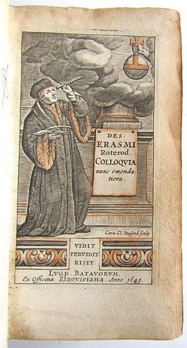 1643 ROTTERDAM ERASMUS COLLOQUIA VINTAGE ELZEVIR VELLUM BINDING