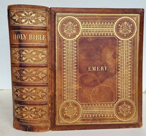 VICTORIAN FAMILY ANTIQUE BIBBLE ILLUSTRATED MASSIVE AMERICAN FOLIO, ABOUT 1870