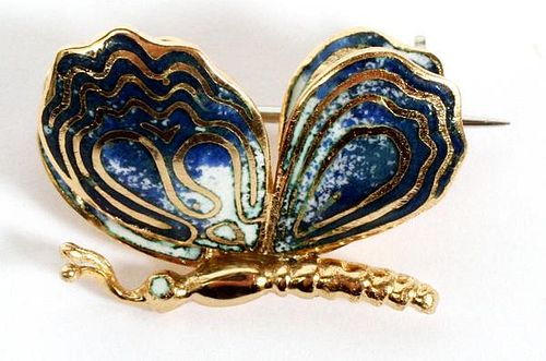 18KT YELLOW GOLD ENAMELED BUTTERFLY PIN