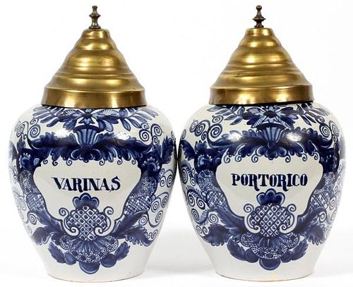 DELFT POTTERY COVERED TOBACCO JARS