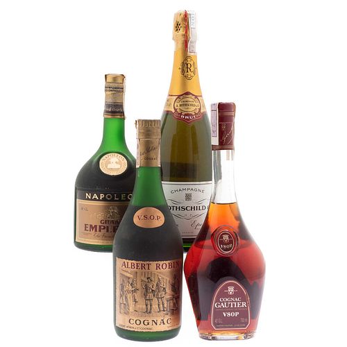 Lote de Brandy, Cognac y Champagne. Grand Empereur. Cognac Gautier. En presentaciones de 700 y 750 ml. Total de piezas: 4.